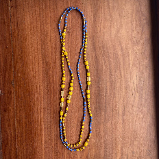 Sarica Hand Knotted Vintage African Glass Double Necklace 