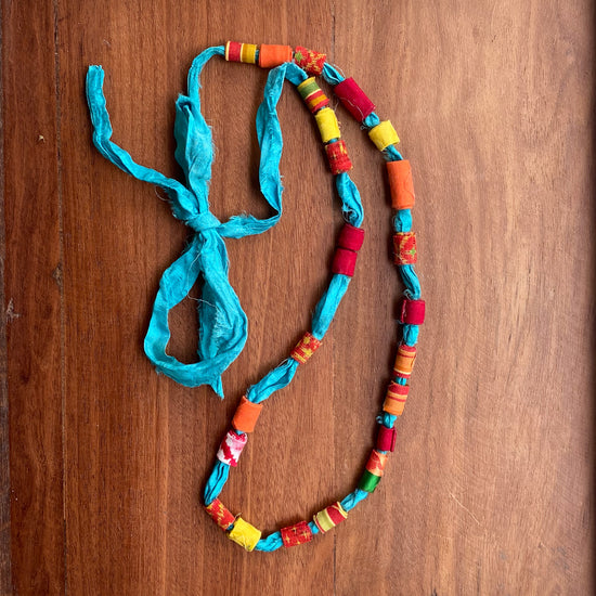 Sarica Vintage Japanese Fabric "Beads" on Silk Necklace 