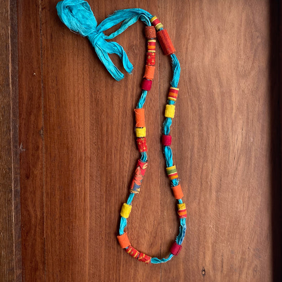 Sarica Vintage Japanese Fabric "Beads" on Silk Necklace 