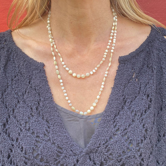 Sarica Hand Knotted Vintage Double Mother of Pearl Necklace
