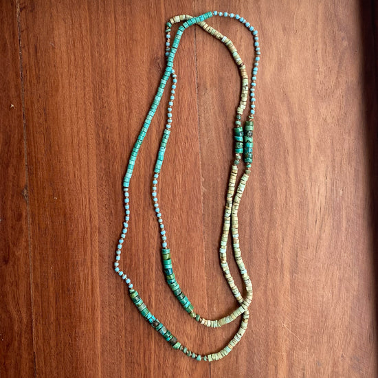 Sarica Hand Knotted Vintage Turquoise & African Bead Double Necklace 