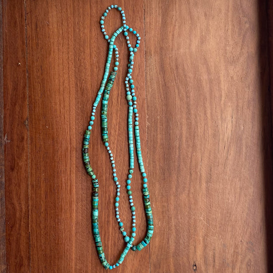 Sarica Hand Knotted Vintage Turquoise & African Bead Double Necklace 
