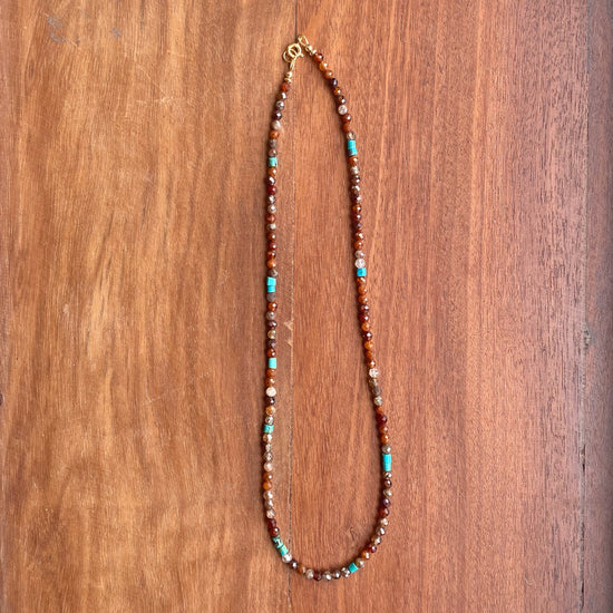 Stone Cache Zircon, Hessonite Garnet & Turquoise Gemstone Necklace