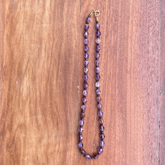 Stone Cache Super 7 & Purple Garnet Gemstone Necklace