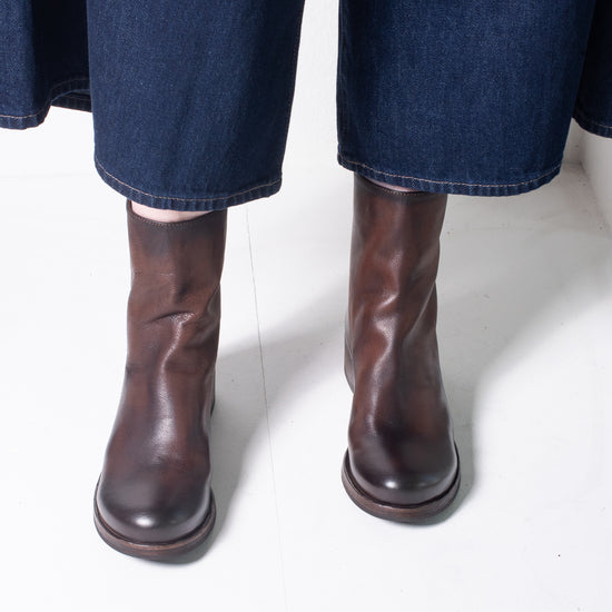 Shoto Sleek Mid Calf Boot (Burnished Chocolate)
