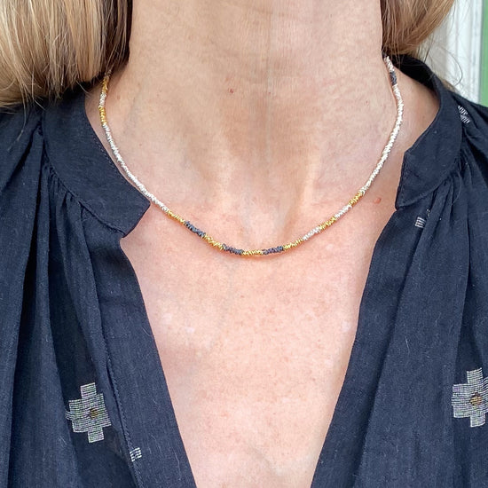 17 Stephanie Schneider short AAG Silver & Gold Plate Woven Necklace