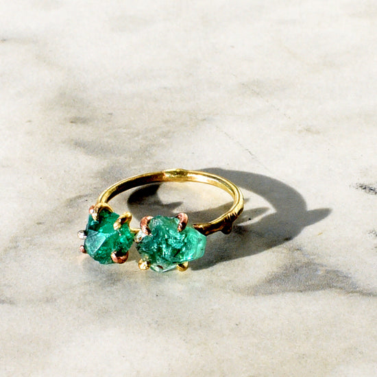 Variance Objects Zambian Double Emerald and Gold Ring