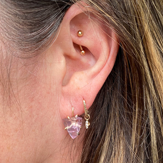 Variance Hand Cut Rose de France Amethyst &14k Gold Hook Earrings