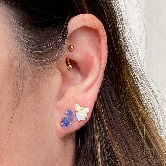 Variance Medium Mismatched Australian Opal &14k Gold Stud Earrings