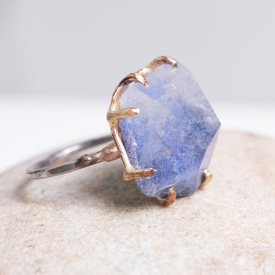 Variance Large Hand Cut Dumorietite & Oxidized Silver Ring