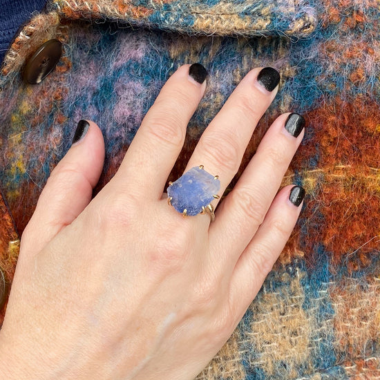 Variance Large Hand Cut Dumorietite & Oxidized Silver Ring