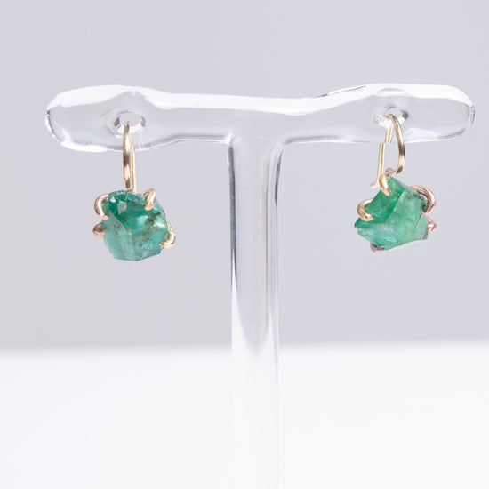 Variance Hand Cut Zambian Emerald & 14k Gold Hook Earrings