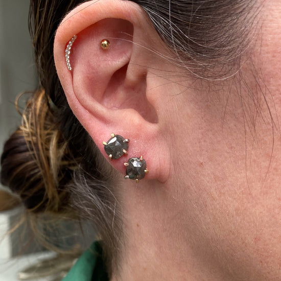 Variance Objects Grey 2.9ct Cushion Rose Cut Diamond & 14k Gold Studs