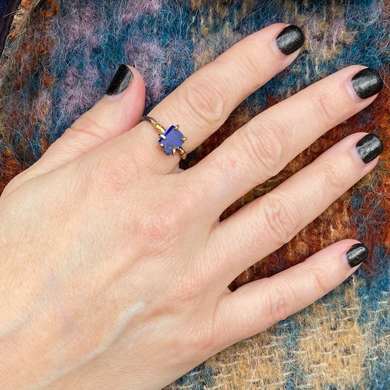 Variance Hand Cut Lapis & Oxidized Silver Ring