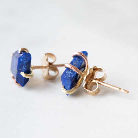 Variance Objects 14k Gold & Medium Lapis Stud Earrings