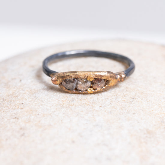 Variance Mini Rose Cut Diamond Ring W/Oxidized Silver Band 