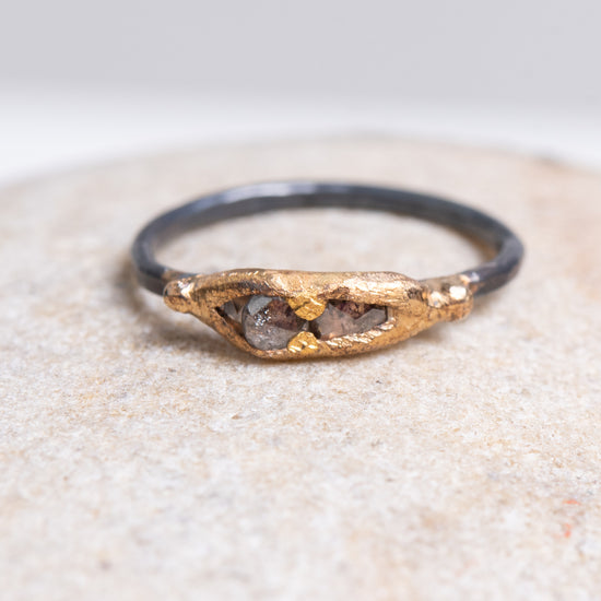 Variance Mini Rose Cut Diamond Ring w/Oxidized Silver Band 