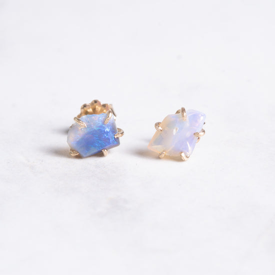 Variance Mismatched Small Australian Opal & 14k Gold Stud Earrings