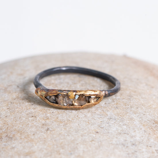 Variance Objects Mini Cognac Rose Cut Diamonds On Oxidized Silver Band