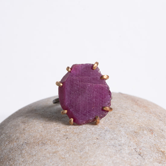 Variance Objects Large Ruby Ring On Oxidized Silver Band