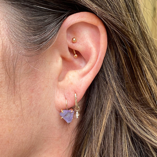 Variance Hand Cut Tanzanite &14k Gold Hook Earrings
