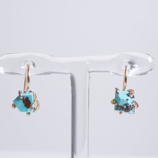 Variance Objects Small Zambian Turquoise 14K Gold Hook Earrings