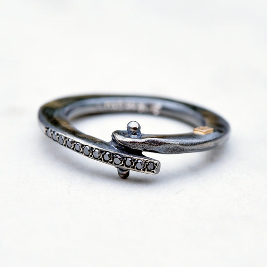 Rosa Maria Sayuri 2 Oxidized Silver Ring w/Black Diamonds